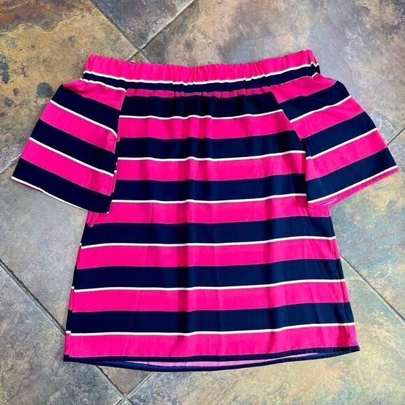 Vine & Love Color Block Stripe Off The Shoulder Blouse Medium - Picture 7 of 7